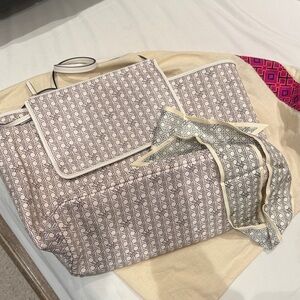 Tory Burch Beige and Pink Patterned Tote